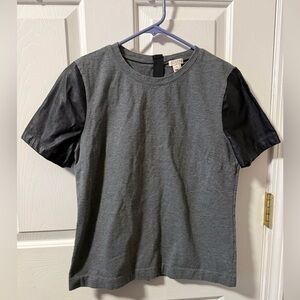 J. Crew Gray Black Zip Back Short Sleeve Top Faux Leather Sz S